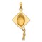 14K Yellow Gold 3D Graduation Cap Charm Grad Pendant Jewerly 30mm x 15mm